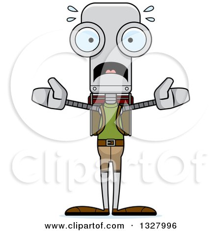 Clipart of a Cartoon Skinny Scared Robot Hiker - Royalty Free Vector Illustration by Cory Thoman