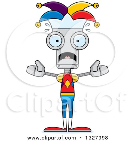 Clipart of a Cartoon Skinny Scared Robot Jester - Royalty Free Vector Illustration by Cory Thoman