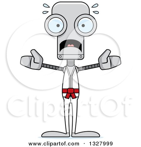 Clipart of a Cartoon Skinny Scared Karate Robot - Royalty Free Vector Illustration by Cory Thoman
