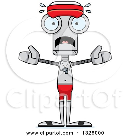 Clipart of a Cartoon Skinny Scared Robot Lifeguard - Royalty Free Vector Illustration by Cory Thoman