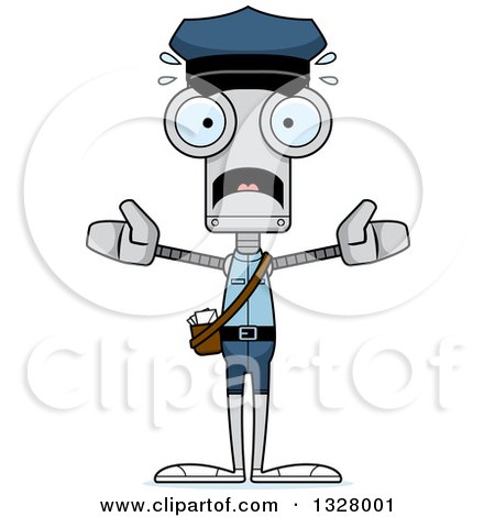 Clipart of a Cartoon Skinny Scared Robot Mailman - Royalty Free Vector Illustration by Cory Thoman