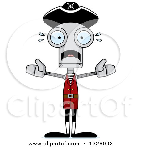 Clipart of a Cartoon Skinny Scared Pirate Robot - Royalty Free Vector Illustration by Cory Thoman