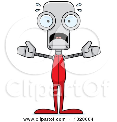 Clipart of a Cartoon Skinny Scared Robot in Pjs - Royalty Free Vector Illustration by Cory Thoman