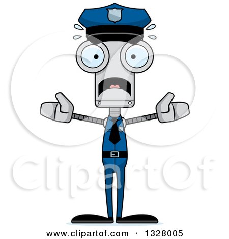 Clipart of a Cartoon Skinny Scared Robot Police Officer - Royalty Free Vector Illustration by Cory Thoman