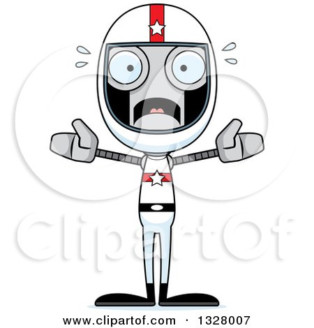Clipart of a Cartoon Skinny Scared Robot Race Car Driver - Royalty Free Vector Illustration by Cory Thoman