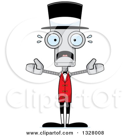Clipart of a Cartoon Skinny Scared Robot Circus Ringmaster - Royalty Free Vector Illustration by Cory Thoman