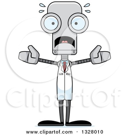 Clipart of a Cartoon Skinny Scared Robot Scientist - Royalty Free Vector Illustration by Cory Thoman