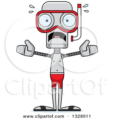 Clipart of a Cartoon Skinny Scared Robot in Snorkel Gear - Royalty Free Vector Illustration by Cory Thoman