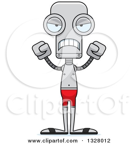 Clipart of a Cartoon Skinny Mad Robot Swimmer - Royalty Free Vector Illustration by Cory Thoman