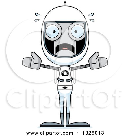 Clipart of a Cartoon Skinny Scared Astronaut Robot - Royalty Free Vector Illustration by Cory Thoman