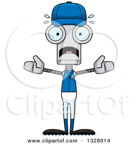 Clipart of a Cartoon Skinny Scared Baseball Robot - Royalty Free Vector Illustration by Cory Thoman