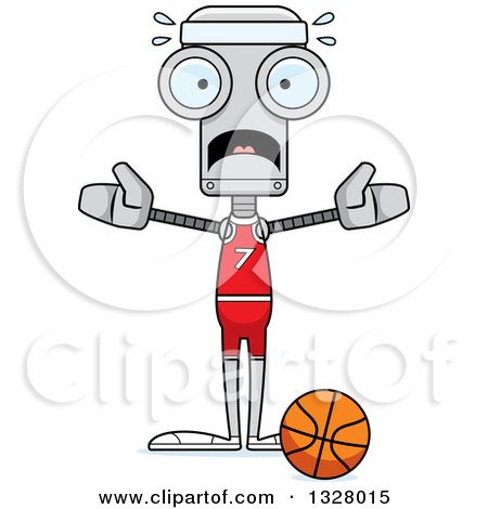 Clipart of a Cartoon Skinny Scared Robot Basketball Player - Royalty Free Vector Illustration by Cory Thoman
