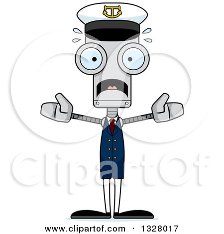 Clipart of a Cartoon Skinny Scared Robot Captain - Royalty Free Vector Illustration by Cory Thoman