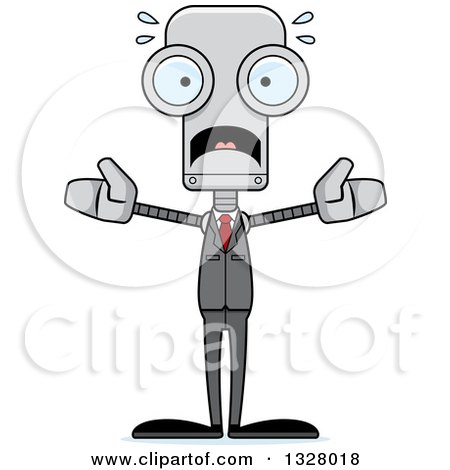 Clipart of a Cartoon Skinny Scared Business Robot - Royalty Free Vector Illustration by Cory Thoman