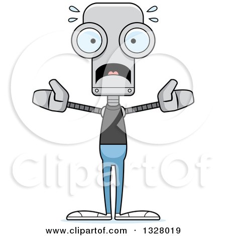 Clipart of a Cartoon Skinny Scared Casual Robot - Royalty Free Vector Illustration by Cory Thoman