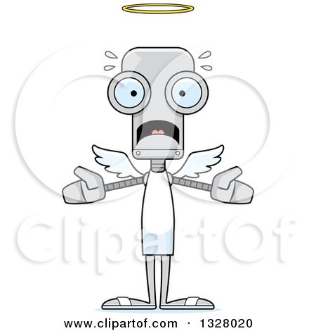 Clipart of a Cartoon Skinny Scared Angel Robot - Royalty Free Vector Illustration by Cory Thoman