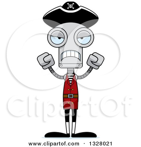 Clipart of a Cartoon Skinny Mad Pirate Robot - Royalty Free Vector Illustration by Cory Thoman