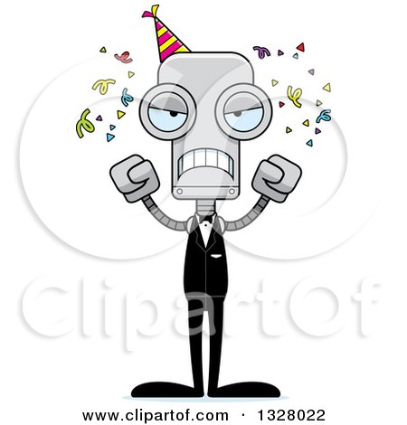 Clipart of a Cartoon Skinny Mad Party Robot - Royalty Free Vector Illustration by Cory Thoman