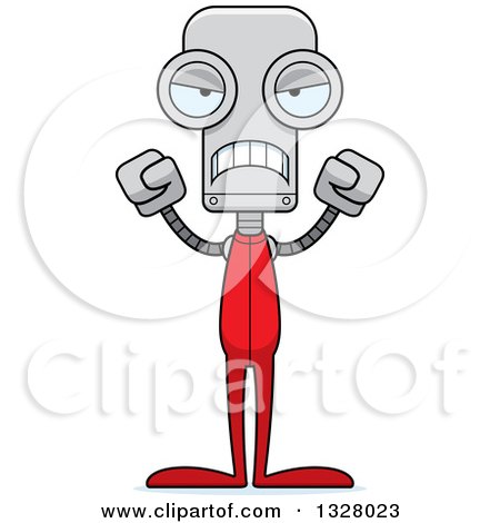 Clipart of a Cartoon Skinny Mad Robot in Pjs - Royalty Free Vector Illustration by Cory Thoman