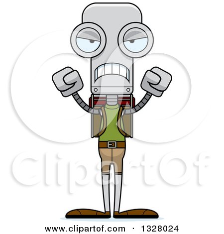 Clipart of a Cartoon Skinny Mad Robot Hiker - Royalty Free Vector Illustration by Cory Thoman