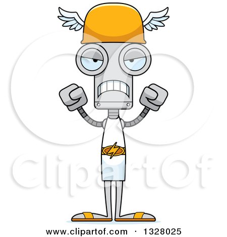 Clipart of a Cartoon Skinny Mad Robot Hermes - Royalty Free Vector Illustration by Cory Thoman