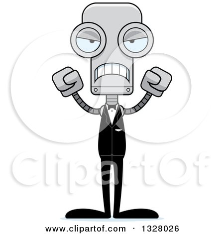 Clipart of a Cartoon Skinny Mad Robot Groom - Royalty Free Vector Illustration by Cory Thoman