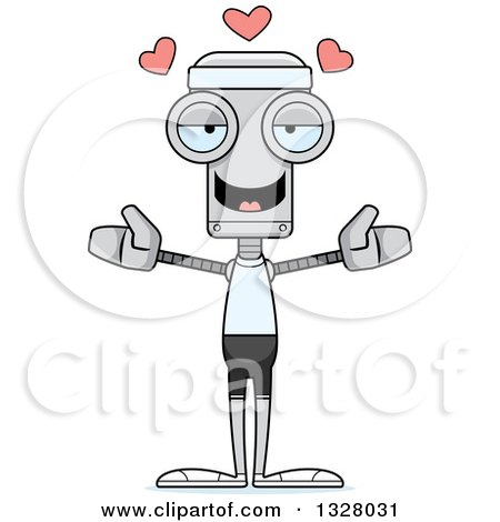 Clipart of a Cartoon Skinny Fit Robot with Open Arms and Hearts - Royalty Free Vector Illustration by Cory Thoman