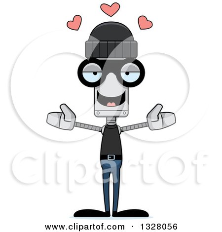 Clipart of a Cartoon Skinny Robber Robot with Open Arms and Hearts - Royalty Free Vector Illustration by Cory Thoman