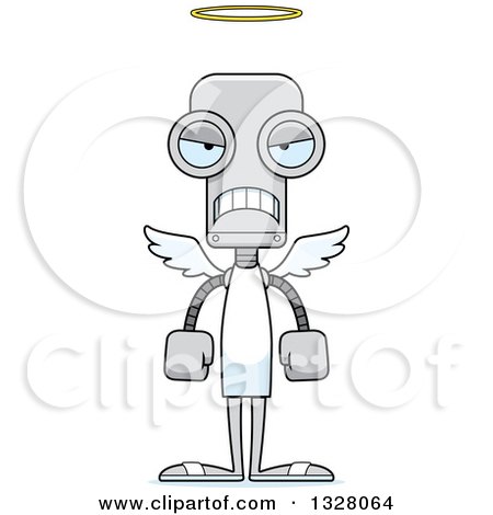 Clipart of a Cartoon Skinny Mad Angel Robot - Royalty Free Vector Illustration by Cory Thoman
