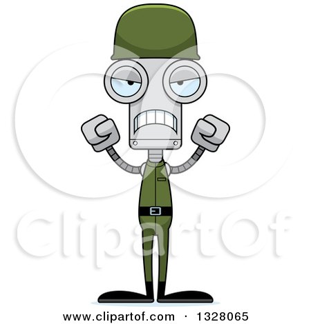 Clipart of a Cartoon Skinny Mad Soldier Robot - Royalty Free Vector Illustration by Cory Thoman