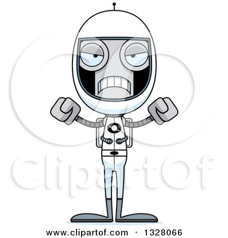 Clipart of a Cartoon Skinny Mad Astronaut Robot - Royalty Free Vector Illustration by Cory Thoman
