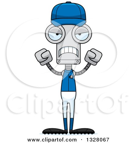 Clipart of a Cartoon Skinny Mad Baseball Player Robot - Royalty Free Vector Illustration by Cory Thoman