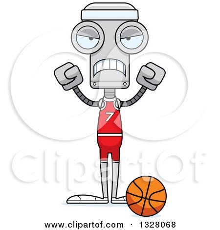 Clipart of a Cartoon Skinny Mad Robot Basketball Player - Royalty Free Vector Illustration by Cory Thoman