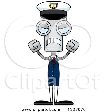 Clipart of a Cartoon Skinny Mad Robot Captain - Royalty Free Vector Illustration by Cory Thoman