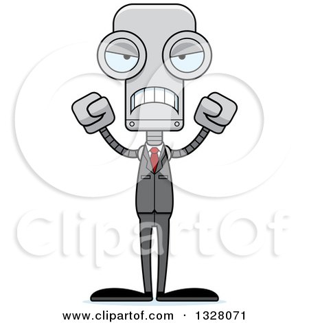 Clipart of a Cartoon Skinny Mad Business Robot - Royalty Free Vector Illustration by Cory Thoman