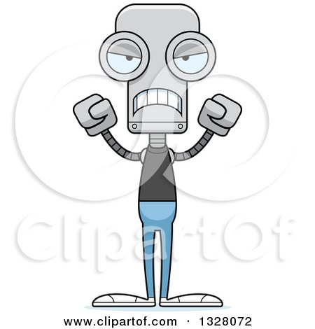 Clipart of a Cartoon Skinny Mad Casual Robot - Royalty Free Vector Illustration by Cory Thoman