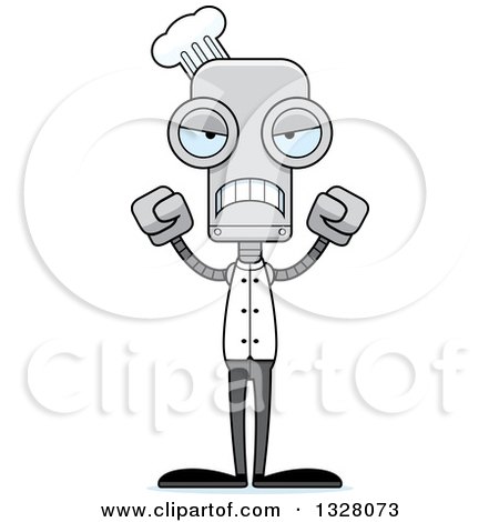 Clipart of a Cartoon Skinny Mad Chef Robot - Royalty Free Vector Illustration by Cory Thoman