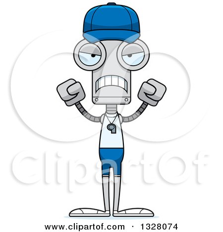 Clipart of a Cartoon Skinny Mad Robot Sports Coach - Royalty Free Vector Illustration by Cory Thoman
