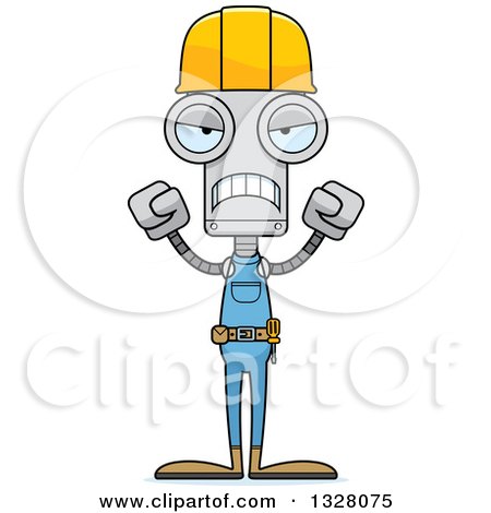 Clipart of a Cartoon Skinny Mad Robot Construction Worker - Royalty Free Vector Illustration by Cory Thoman