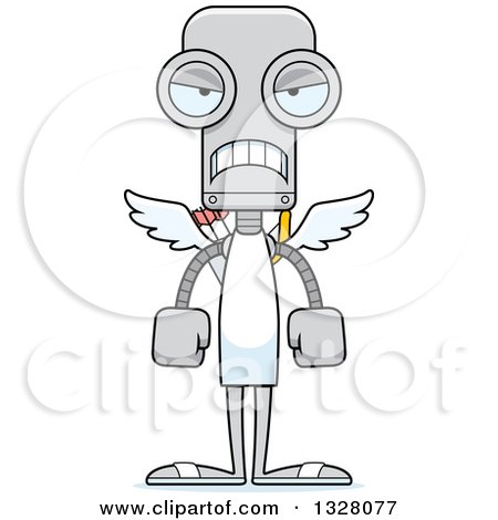Clipart of a Cartoon Skinny Mad Robot Cupid - Royalty Free Vector Illustration by Cory Thoman