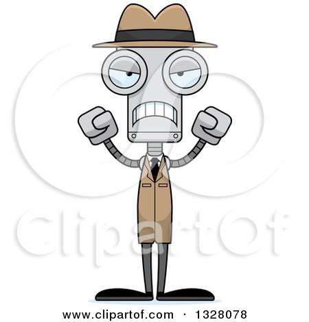 Clipart of a Cartoon Skinny Mad Robot Detective - Royalty Free Vector Illustration by Cory Thoman