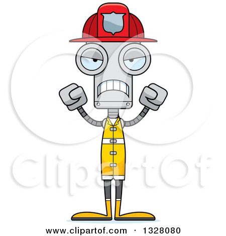 Clipart of a Cartoon Skinny Mad Robot Firefighter - Royalty Free Vector Illustration by Cory Thoman