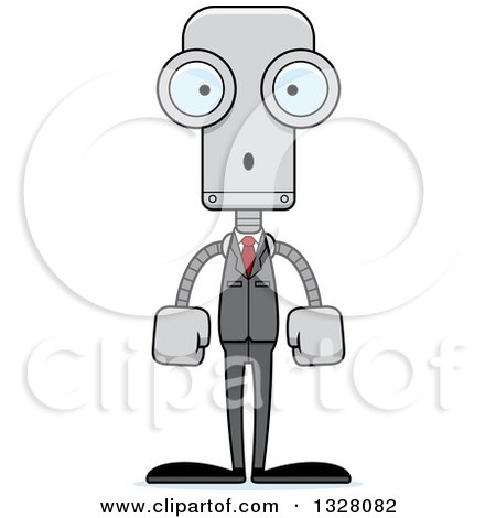 Clipart of a Cartoon Skinny Surprised Business Robot - Royalty Free Vector Illustration by Cory Thoman