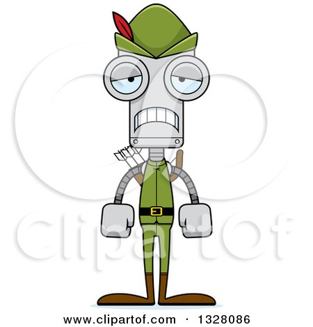 Clipart of a Cartoon Skinny Sad Robin Hood Robot - Royalty Free Vector Illustration by Cory Thoman