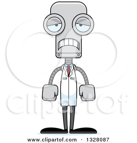 Clipart of a Cartoon Skinny Sad Robot Scientist - Royalty Free Vector Illustration by Cory Thoman