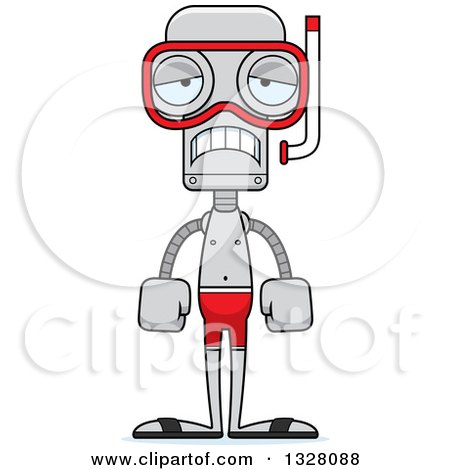 Clipart of a Cartoon Skinny Sad Robot in Snorkel Gear - Royalty Free Vector Illustration by Cory Thoman