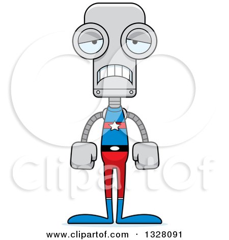Clipart of a Cartoon Skinny Sad Super Hero Robot - Royalty Free Vector Illustration by Cory Thoman