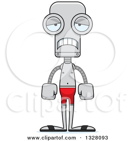 Clipart of a Cartoon Skinny Sad Robot Swimmer - Royalty Free Vector Illustration by Cory Thoman