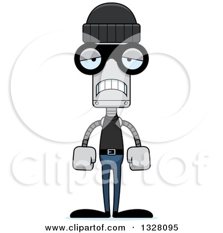 Clipart of a Cartoon Skinny Sad Robot Robber - Royalty Free Vector Illustration by Cory Thoman