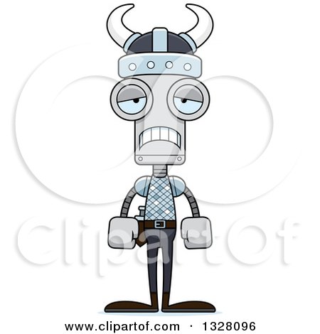 Clipart of a Cartoon Skinny Sad Viking Robot - Royalty Free Vector Illustration by Cory Thoman